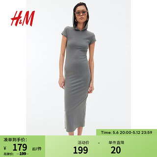H&M女装裙装2024夏季棉质汗布连帽紧身连衣裙1233800 浅灰绿色 155/76 XXS