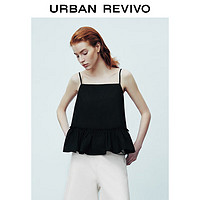URBAN REVIVO 女士时尚甜美减龄荷叶边压褶吊带衫 UWU240052 正黑 XS