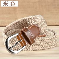 帆布腰带女士弹力织松紧裤带男女韩版百搭休闲针扣细皮带潮 米色(宽2.5cm) 110cm