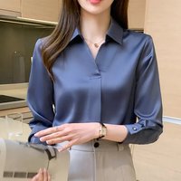 东方鸭真丝缎面长袖薄款衬衫高端洋气时尚气质百搭桑蚕丝女衬衣 蓝色 XL 115-125斤