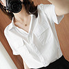 AGXP日系纯棉短袖衬衫女夏季2022年职业正装工作服工装V领衬衣潮名媛气质时髦减龄显瘦 白色 XL 116-130斤