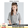 VEGA CHANG短袖T恤女2024夏设计感小众复古Polo领短款上衣 暗影灰 L