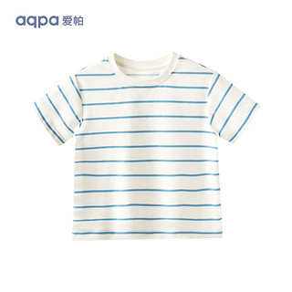 aqpa [UPF50+]儿童撞色短袖T恤夏季男童女童条纹上衣 蓝色条纹 150cm