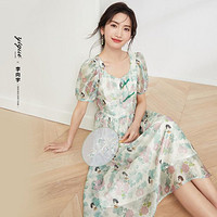 YIGUE 亦谷 連衣裙氣質高級感夏季國風牡丹印花連衣裙女