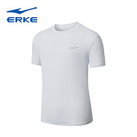 ERKE 鸿星尔克 短袖T恤男夏季新款圆领透气白色学生运动休闲百搭轻便夏装上衣男 正白
