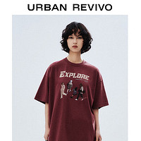 URBAN REVIVO 女士美式复古印花短袖T恤 UWV440130 暗紫 XS