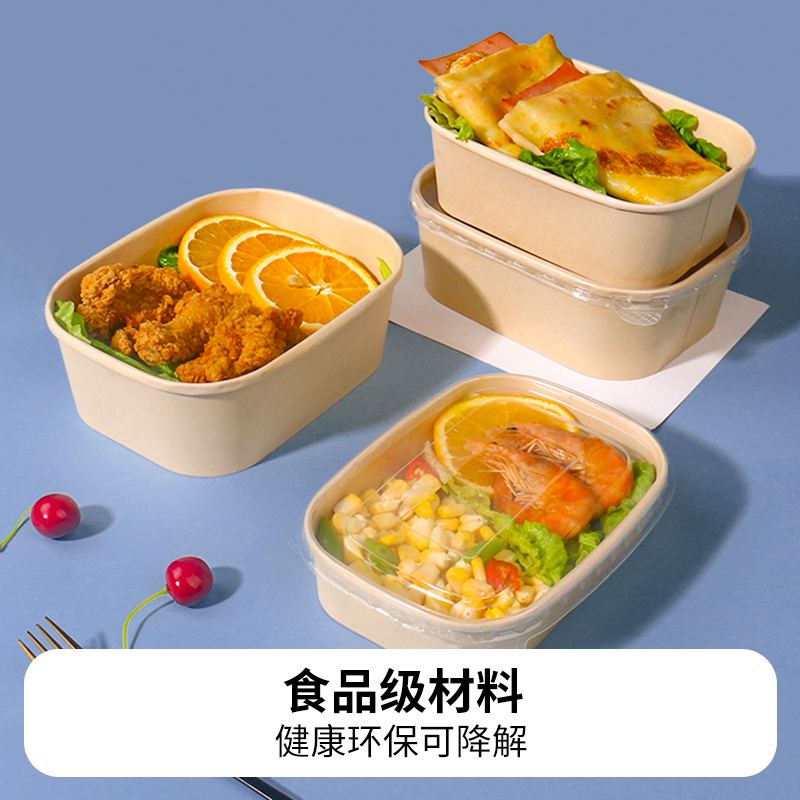 美饮 一次性饭盒环保餐盒方1000ml加厚露营便当纸碗轻食打包盒10套