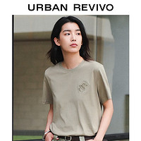 URBAN REVIVO 女士基础圆领刺绣短袖T恤衫 UWH440044 灰绿 XL