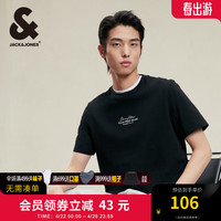 杰克·琼斯(JACK&JONES)男装短袖男百搭字母胶印多色上衣纯棉圆领直筒短袖T恤男夏季衣服 E40 黑色 常规 E40 黑色 180/100A/L