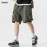 XAKA 夏季新款美式工装军绿色短裤男多口袋设计薄款冰丝速干五分裤