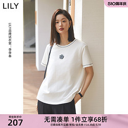 LILY 2024夏新款女装舒适全棉设计感浪漫玫瑰休闲复古百搭T恤上衣