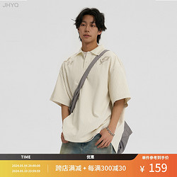 JHYQ 夏季polo领串珠刺绣短袖T恤男宽松立体潮牌肌理感上衣