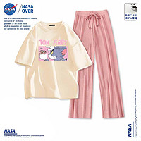 NASAOVER NASA联名休闲运动套装女夏季2024新款中大童短袖冰丝阔腿裤两件套