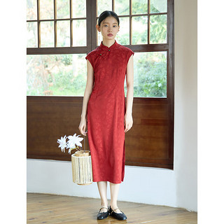 ZIQIAO 自巧 小个子领证订婚改良旗袍裙女2024夏装新款新中式红色复古裙子 佳人红 2