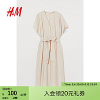 H&M 女装连衣裙夏季新款时尚腰部系带卡夫坦长衫0994907 浅米色 170/104A