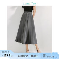 茵曼（INMAN）简约不对称百褶半身裙2024夏季女装通勤松紧高腰遮胯裙子 雅典灰 M