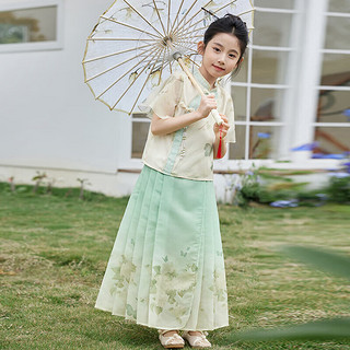 LUSON 陈大猪 女童汉服2024夏季国风新中式马面裙套装 青果杏110 110cm