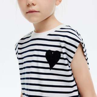 little MO&Co.little moco童装24夏装女童纯棉亲子装短袖条纹连衣裙KBD2DRST06 黑白条色 140/68
