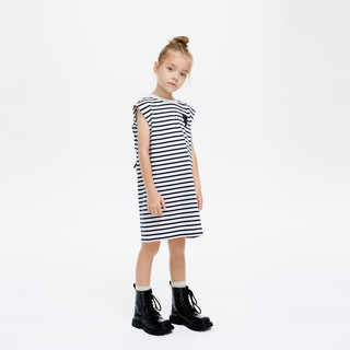 little MO&Co.little moco童装24夏装女童纯棉亲子装短袖条纹连衣裙KBD2DRST06 黑白条色 140/68
