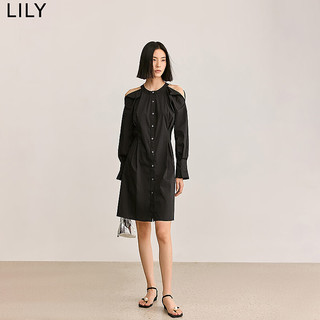 丽丽 LILY2024夏女装气质通勤款时尚设计感露肩收腰连衣裙小黑裙女 510黑 M