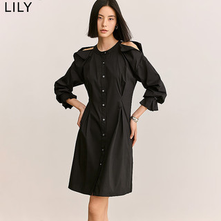 丽丽 LILY2024夏女装气质通勤款时尚设计感露肩收腰连衣裙小黑裙女 510黑 M