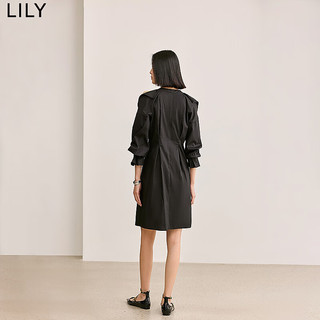 丽丽 LILY2024夏女装气质通勤款时尚设计感露肩收腰连衣裙小黑裙女 510黑 M