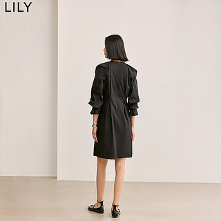 LILY2024夏女装气质通勤款时尚设计感露肩收腰连衣裙小黑裙女 510黑 M