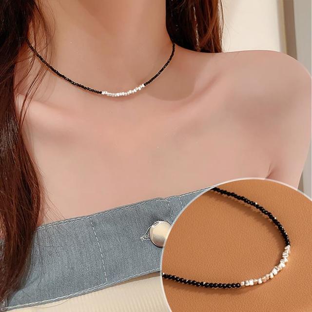 D’ORLAN 朵岚 黑尖晶碎银项链女高级感轻奢小众气质冷淡复古锁骨链choker