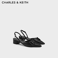 CHARLES&KEITH24夏时尚织扣饰尖头粗跟凉鞋女CK1-60580291 Black黑色 37