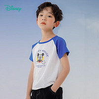 Disney 迪士尼 儿童短袖T恤纯棉圆领 米奇本白+琉璃蓝