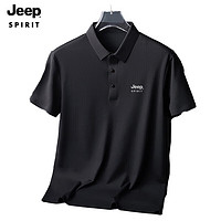 Jeep 吉普 短袖POLO衫男士夏季冰爽透气冰丝男士T恤打底衫 男黑色XL