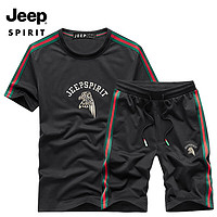 Jeep 吉普 短袖套装夏季舒适透气凉爽T恤短裤运动套装男 BB3230 黑色3XL