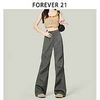 Forever 21独特铆钉设计美式复古工装裤女高腰小个子灰色休闲裤子