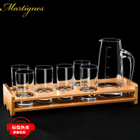 MARTIGUES 二两白酒杯家用水晶玻璃shot杯直身酒杯带收纳架套装 50ML(一两杯)6支+竹架+500ML分酒器