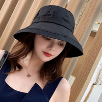 韩版纯色渔夫帽子女夏天休闲遮阳防晒黑帽透气黑色棉布太阳帽