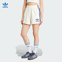 adidas 阿迪达斯 三叶草女子三条纹复古刺绣LOGO针织白蓝短裤IT9841