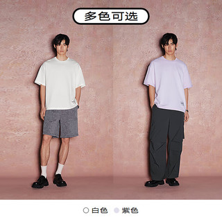 GXG男装 【重磅】 260g肌理感面料宽松休闲圆领短袖T恤 24年夏 白色 175/L