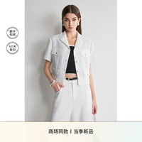 欧时力OCHIRLY 粗花呢小香风短袖外套女短款法式潮流气质春夏季 白色 M