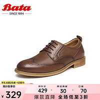 Bata 拔佳 商务正装鞋男冬季英伦布洛克牛皮德比婚鞋11721DM3 啡色 43