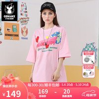 闪电潮牌（GENANX）2024夏季ins风发泡印花纯棉宽松短袖T恤男圆领 粉色 XL