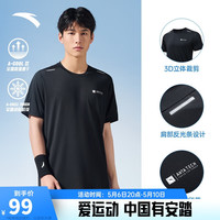 ANTA安踏速干T丨短袖t恤男夏季薄款吸湿透气跑步户外运动上衣男装 基础黑-6 L(男175)
