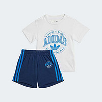 阿迪达斯 （adidas）夏季三叶草男童小童T恤短袖短裤儿童运动套装IT7273 白色 74
