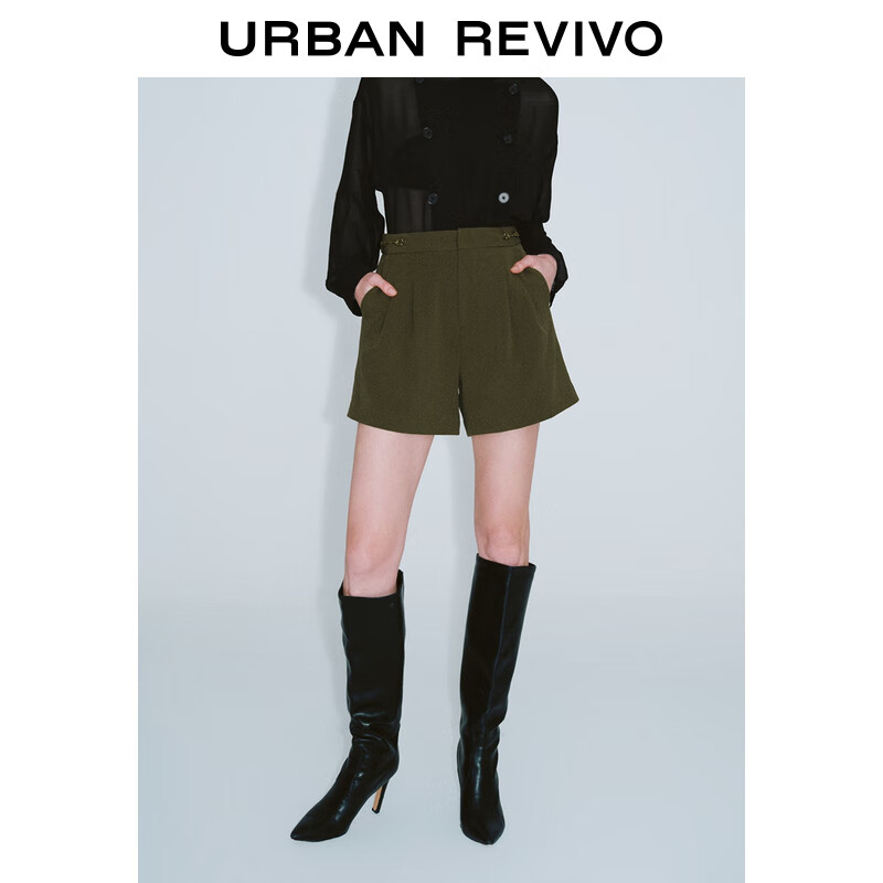 URBAN REVIVO 装气质通勤百搭宽松显瘦高腰短裤 UWG640060 黄绿 XXS