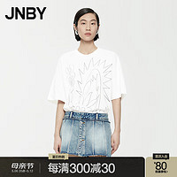 江南布衣（JNBY）24夏T恤新中式苗族卡通龙宽松圆领短袖5O4112560 199/白底多彩花型 S