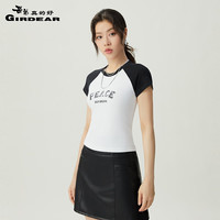 哥弟真的好2024夏季复古修身短款字母T恤圆领休闲短袖上衣女A301558 白黑 M (3码)