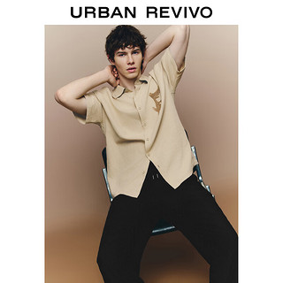 URBAN REVIVO 男装时髦休闲趣味图案短袖开襟衬衫 UML240045 卡其 L