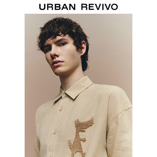 URBAN REVIVO 男装时髦休闲趣味图案短袖开襟衬衫 UML240045 卡其 L