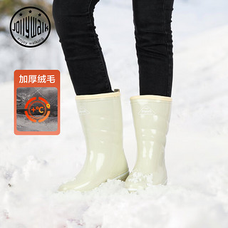 Jolly Walk 非常行 冬季加绒中筒雪地靴时尚出行外穿防滑橡胶雨鞋舒适透气防水雨靴女 米色 38