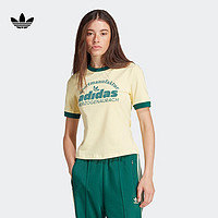 adidas 阿迪达斯 复古修身运动上衣圆领短袖T恤女装夏季新款阿迪达斯三叶草 黄 S