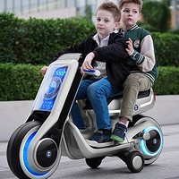 佳宝莉源 儿童电动摩托车玩具车可坐人男女大人亲子双人座三轮车超大号童车